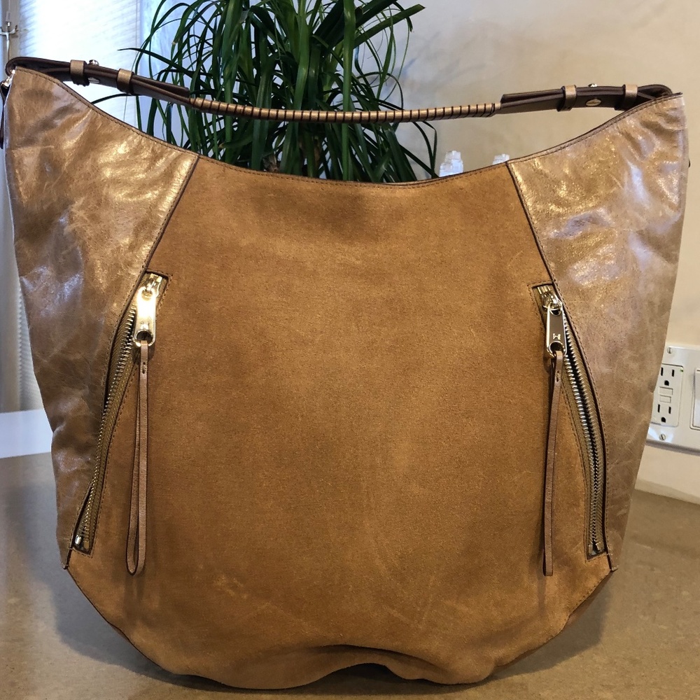 HALSTON Heritage Tan Leather and Tan Suede Hobo Handbag with Dust Bag